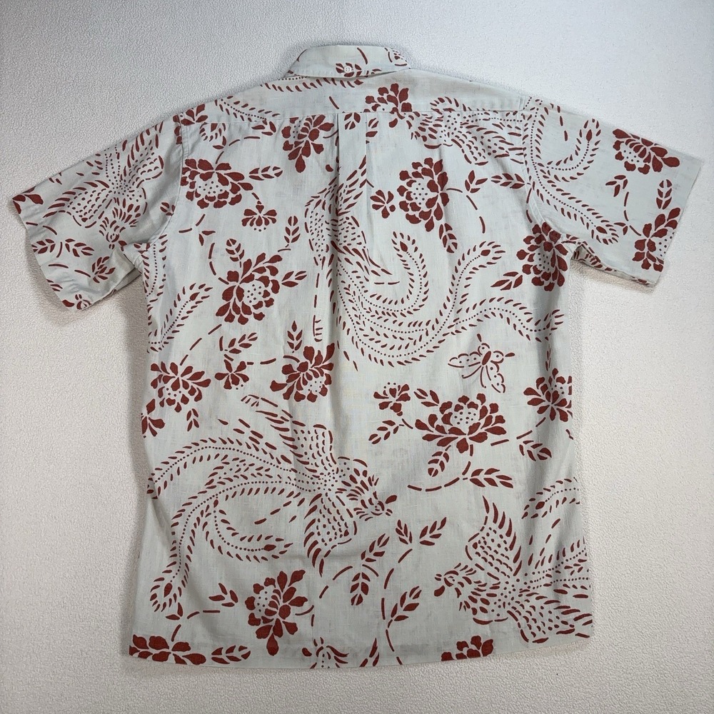 VTG Reyn‎ Spponer Polo Men's S Off-White Red Floral Phoenixes Pocket Button Down - Picture 2 of 13